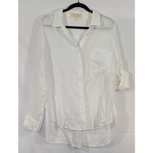 Cloth & Stone L Ivory Button Front Blouse Roll Tab Sleeve Anthropologie